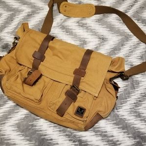 Men's Taupe and Leather Messenger Bag